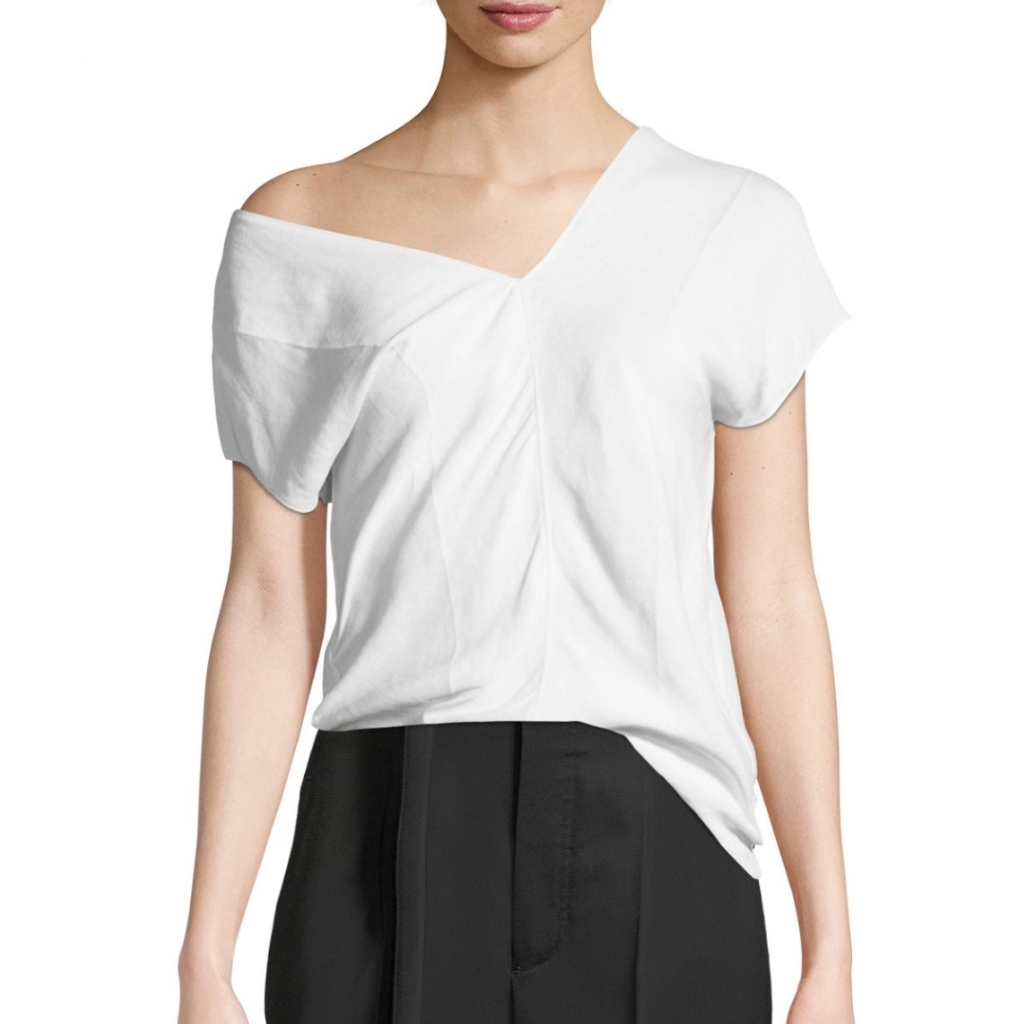 New Helmut Lang Asymmetrical Linen Top Optic White